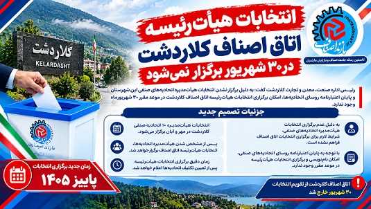  انتخابات هیأت‌رئیسه اتاق اصناف کلاردشت در ۳۰ شهریور برگزار نمی‌شود