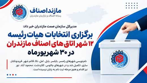برگزاری انتخابات هیات‌رئیسه ۱۲ شهر اتاق‌های اصناف مازندران در ۳۰ شهریورماه